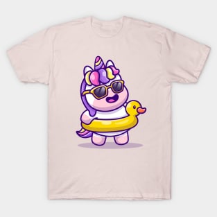 Cute Unicorn Summer With Swimming Duck T-Shirt